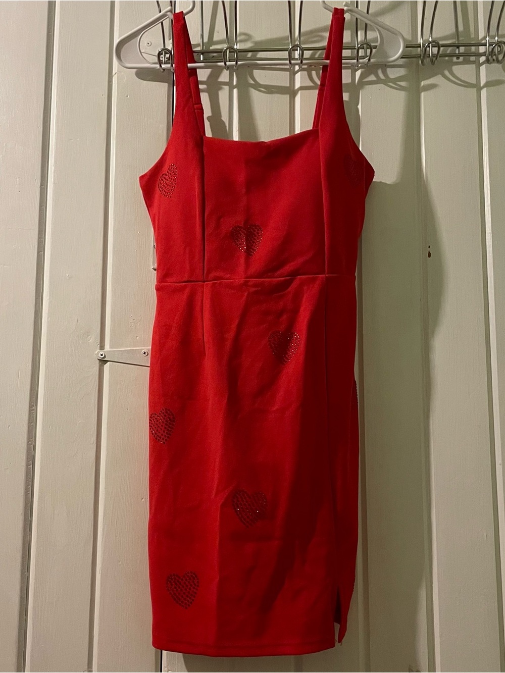 Red rhinestone Hearts Mini Dress with Side Slit-small like new - Picture 2 of 11